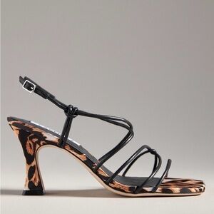 Elegant Black and Leopard Print Strappy Heels